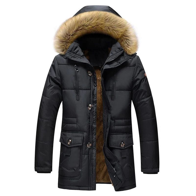 Men's down cotton-padded jacket long hooded large size winter Snowfield ski resort thick warm father coat with fur travleing