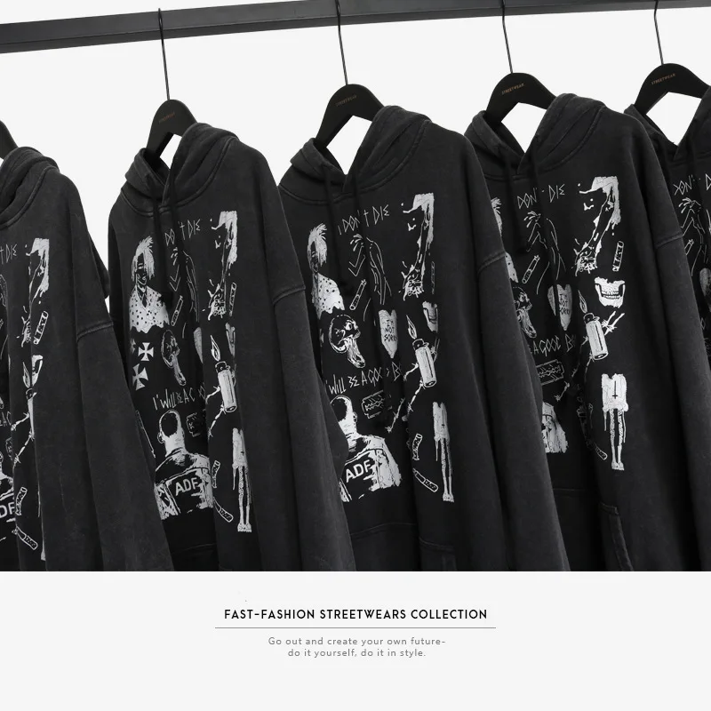 Хип Хоп Уличная Толстовка для мужчин с принтом в стиле ретро Харадзюку Рок Панк