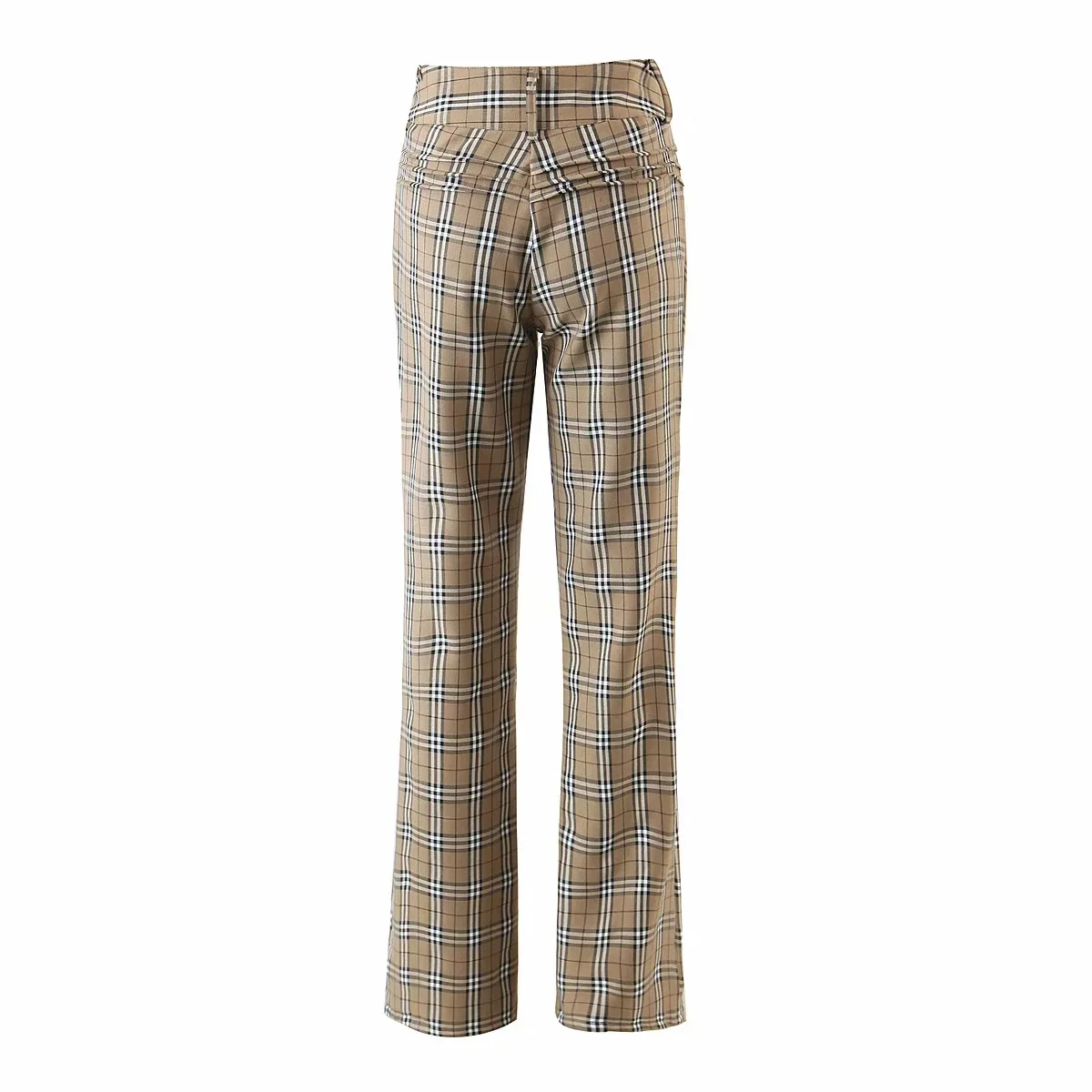 

2021 Tide Women Pantalon Plaid Straight Slim Full Length High Waist Pants Female Vintage Sashes Zipper Fashion Grid Trousers