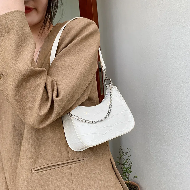 

Fashion PU Leather Women Underarm Bag Crocodile Pattern Ladies Small Shoulder Bags Female Girls Chain Purse Handbags Armpit Bag