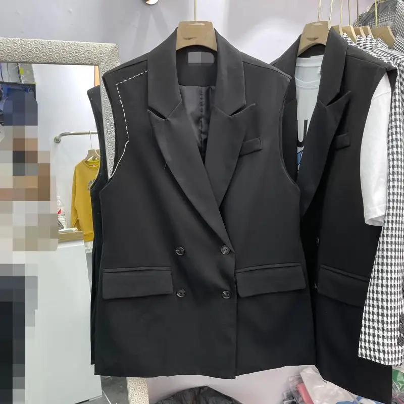 

2021 New Spring Women Fashion Button Pockets Waistcoat Vintage Female Casual Outerwear Chic Double Breasted Sleeveless Vest