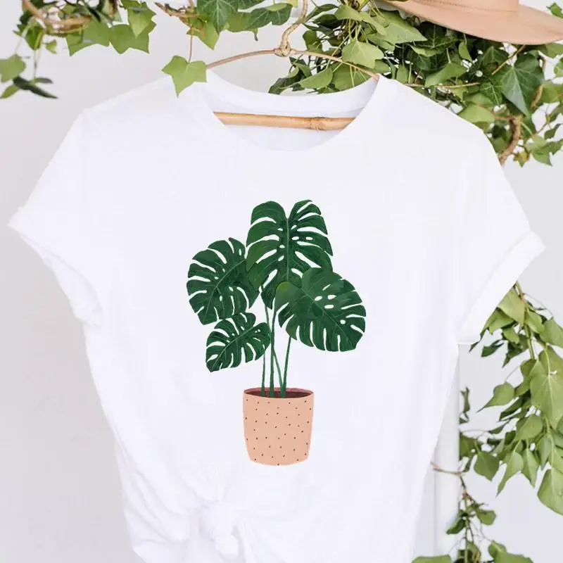 

T-shirts Women Plant New Style Cute Fashion Print Casual Clothes Graphic Top Cartoon Tshirt Lady O-neck Female Tee