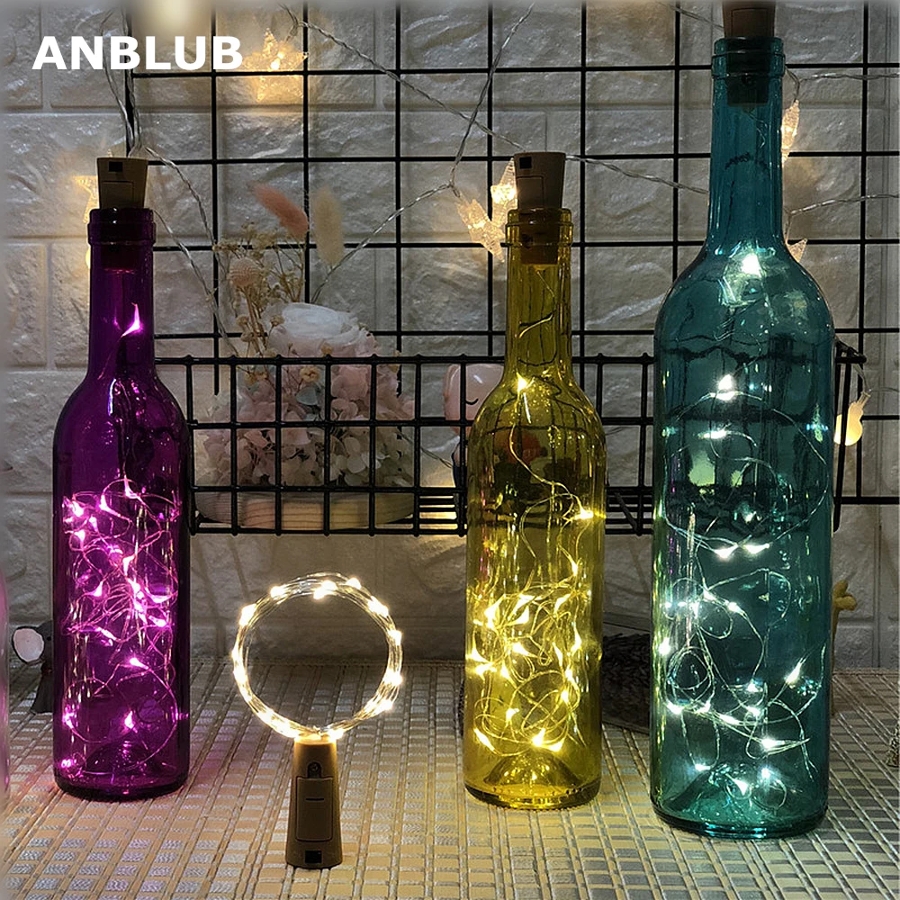 ANBLUB 1 м 2 м светодиодный гирлянда сказочные огни для стеклянной бутылки для рукоделия Новогодняя Рождественская елка Свадебная вечеринка украшения 5 шт./лот