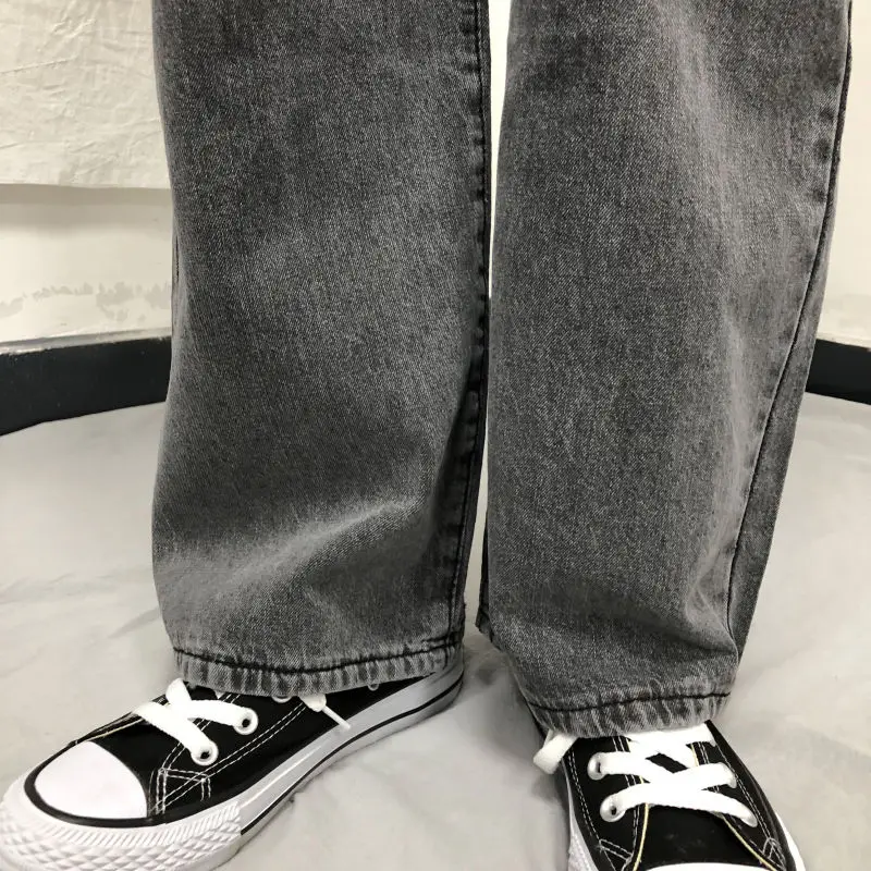 

Wide Leg Jeans Women Vintage High Waist Denim Trousers Harajuku Womens Solid Gray Simple Korean Version Retro Couple Bf Clothing