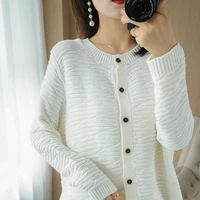 cotton t shirt 2021 spring and autumn new womens round neck cardigan fashion korean casual oversized knitted top female sweater