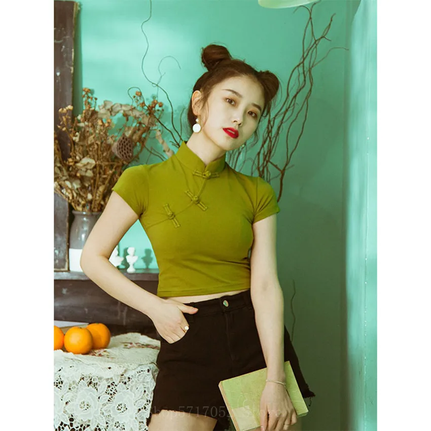 Китайский топ женские тонкие рубашки с коротким рукавом летние Hanfu сексуальная девушка Qipao традиционный Топ