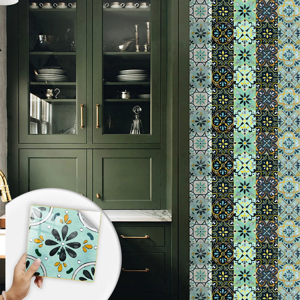 

10 шт. винтажные марокканские плитки, настенные Стикеры, кухонные задние брызги, обновление, снятие и наклейка, водонепроницаемые обои