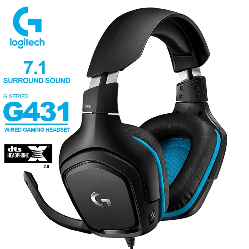 Logitech G431 7 1 Surround Sound Gaming Headset с динамики диаметром 50 мм DTS наушников X2.0 6 микрофон для