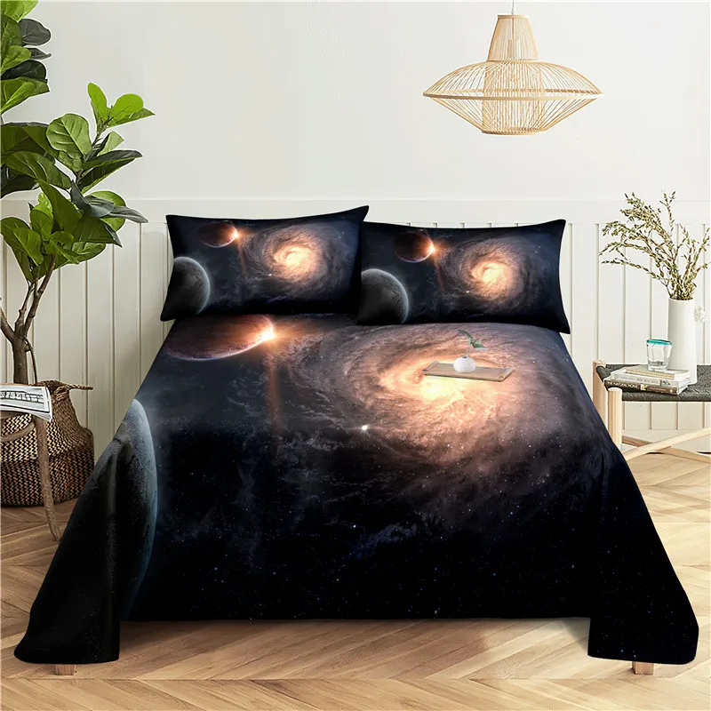 

Cosmic Planets Bedding Sheet Home Digital Printing Polyester Bed Flat Sheet With Pillowcase Print Bed Sheet