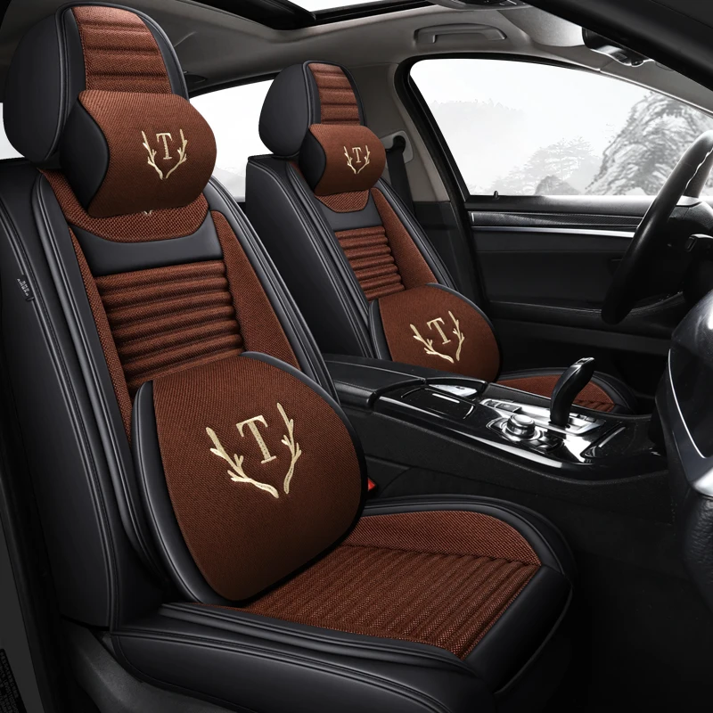 

Full Coverage PU Leather car seat cover flax fiber auto seats covers for lada ellada granta kalina largus xray ladasamara