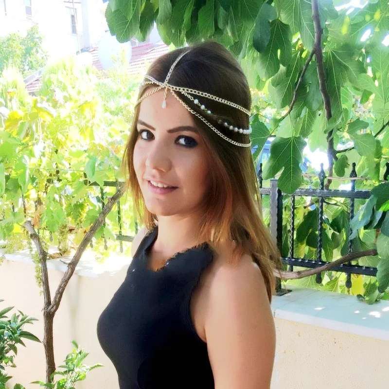 

Bohemia Beaded Simulated Pearl Headband Tassel HairBand Women Charm Hair Decorate Bride Headwear Wedding Jewelry Accessories