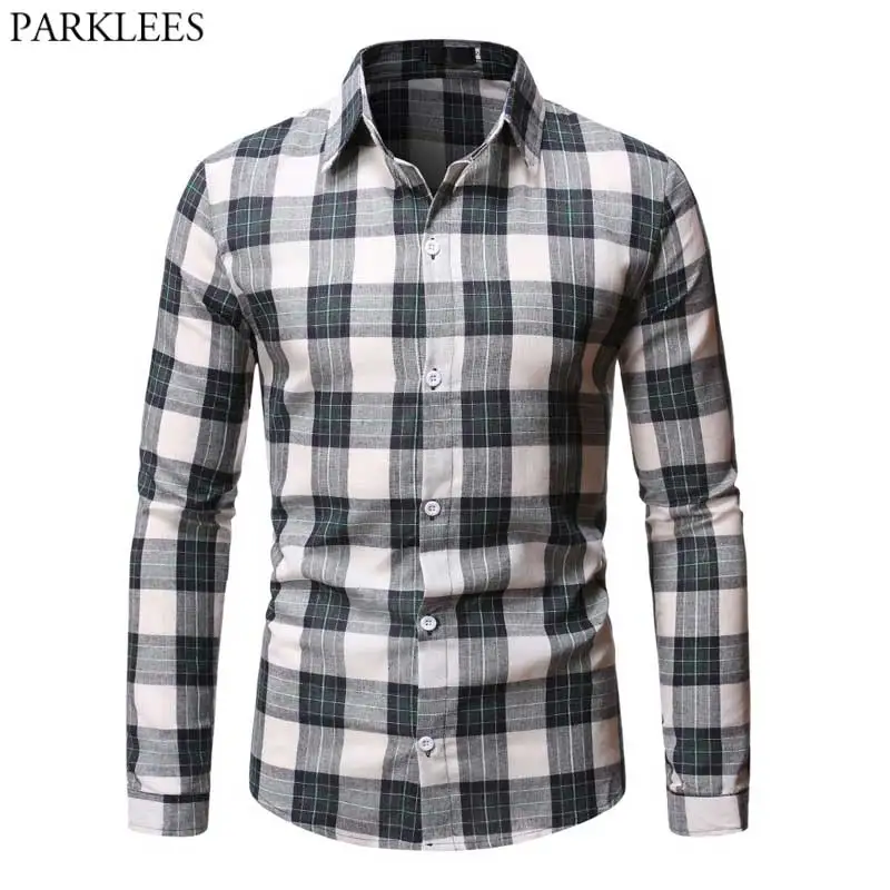 

Classic Plaid Checked Shirt Men 2021 New Long Sleeve Casual Button Down Contrast Shirts Mens Foreman Office Workwear Chemise 2XL