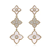 fashion retro pendant dangle earrings for women four leaf clover gold micro wax zircon stud earring jewelry accessory wholesale
