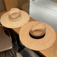202104 2509100 new summer handmade raffia grass big brim fedoras cap men women panama jazz hat