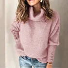 Новинка 2021, стильный осенне-зимний женский однотонный вязаный свитер с высоким воротником и длинными рукавами, высококачественный теплый свитер