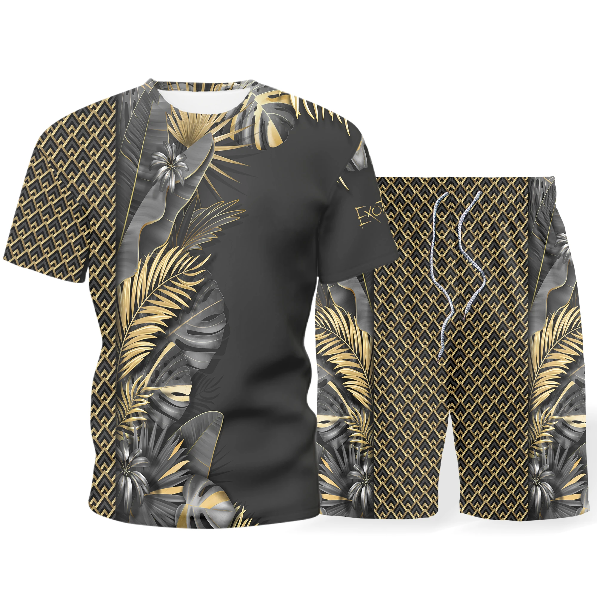 

Hot sale men's set beach summer short sleeve round neck T-shirt Hawaiian style new beach fashion short sleeve + shorts S-5XL