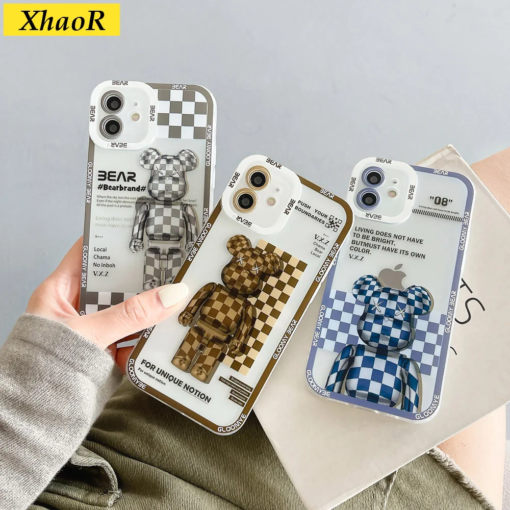 

XhaoR Transparent Silicone Mobile Phone Case For iPhone 13 12 11 Pro Max Mini X XS XR 7 8 Plus Creative Bear Cartoon Back Cover