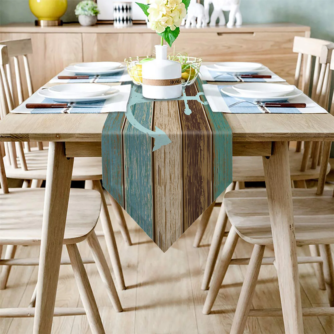 Винтажная настольная дорожка с якорем и текстурой древесины скатерти украшение