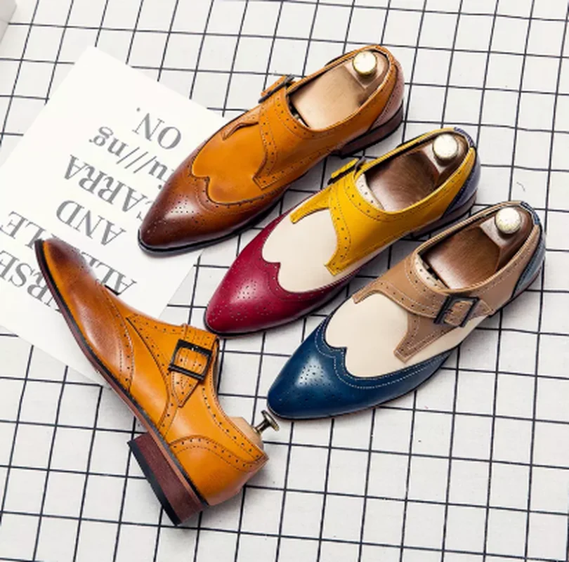 

Мужские туфли из ПУ кожи, без застежки, ремешок с пряжкой, классические, низкий каблук, повседневные, 4KD171