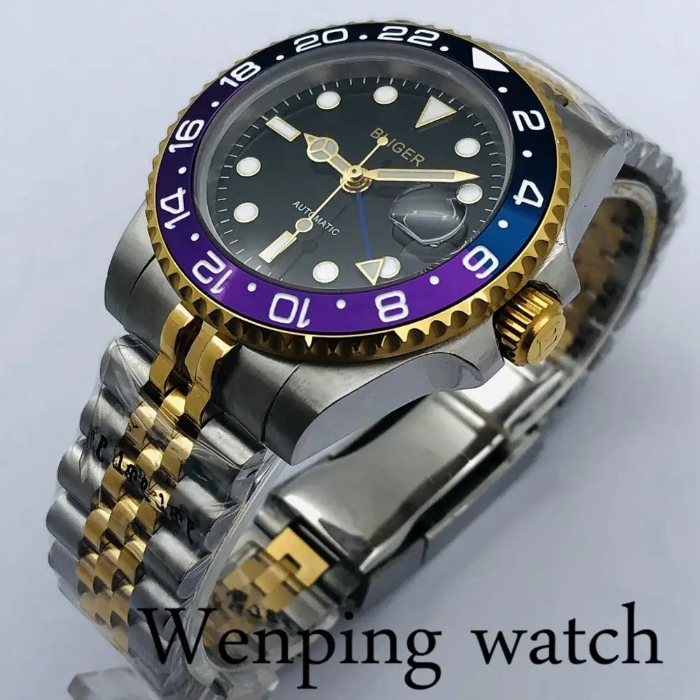 40mm Bliger Men's Top Luxury GMT Mechanical Watch Sapphire Glass Titanium Bezel Black Dial Date Luminous Automatic | Наручные часы