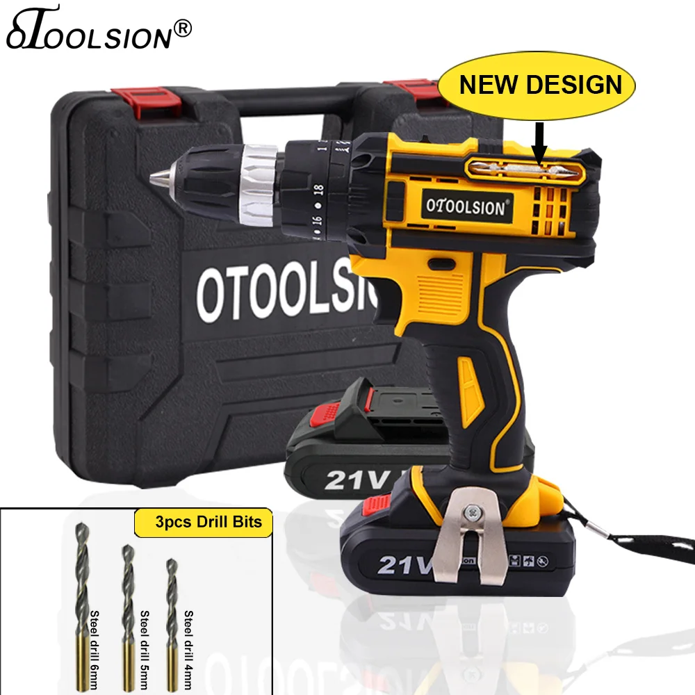 Переносной шуруповёрт с аккумулятором 21V переменной скоростью со встроенным ударным механизмом+электрическими аксессуарами.