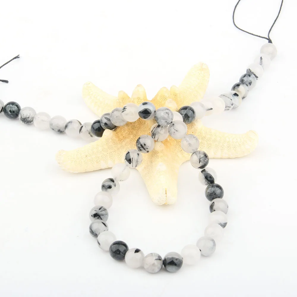 

Round Natural Stone Beads Black Quartz Rutilateds Loose Stone Bead for Bracelet Necklace Jewelry Making DIY Size 6mm/8mm/10mm