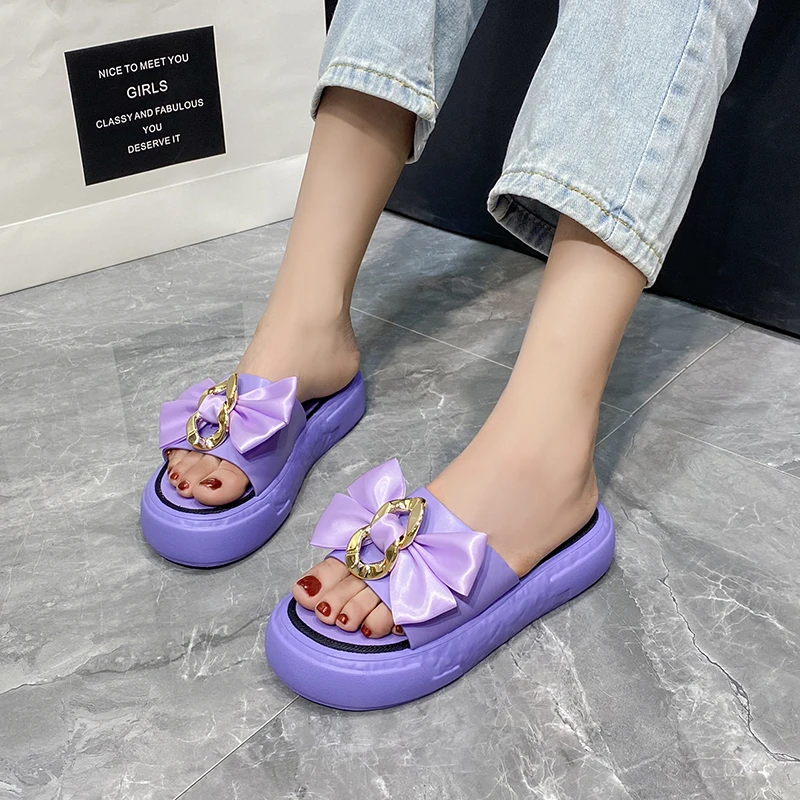 

Casual New Women's Slippers 2021 Fashion All-match Vamp Bow Decoration Sweet and Elegant Small Fresh Women's Slippers