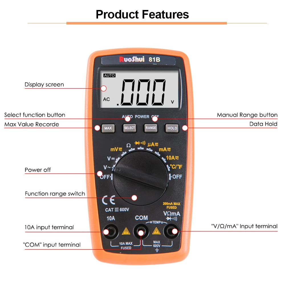 Портативный цифровой мультиметр 2000 отсчетов ЖК дисплей Подсветка переменного