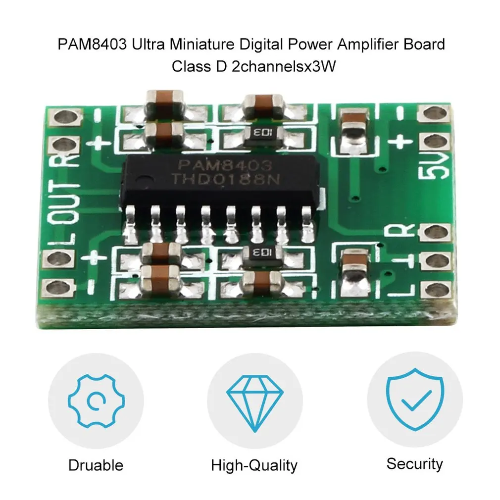 

Green PAM8403 Super Mini Digital Amplifier Board 2 * 3W Class D Digital 2.5V To 5V Power Amplifier Board Efficient hot new
