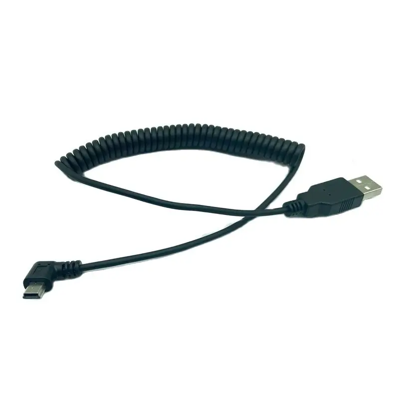 

1pc USB 2.0 A Male to Mini USB 5 Pin Right Angled 90 Degree Spiral Coiled Adapter Cord Cable 5ft for MP3 Players Digital Cameras