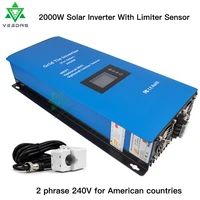 2000W 2 phase 240V Solar Inverter With 3M Limiter Sensor MPPT On Grid Tie Inverter DC 45-90V Microinverter Contverter For US