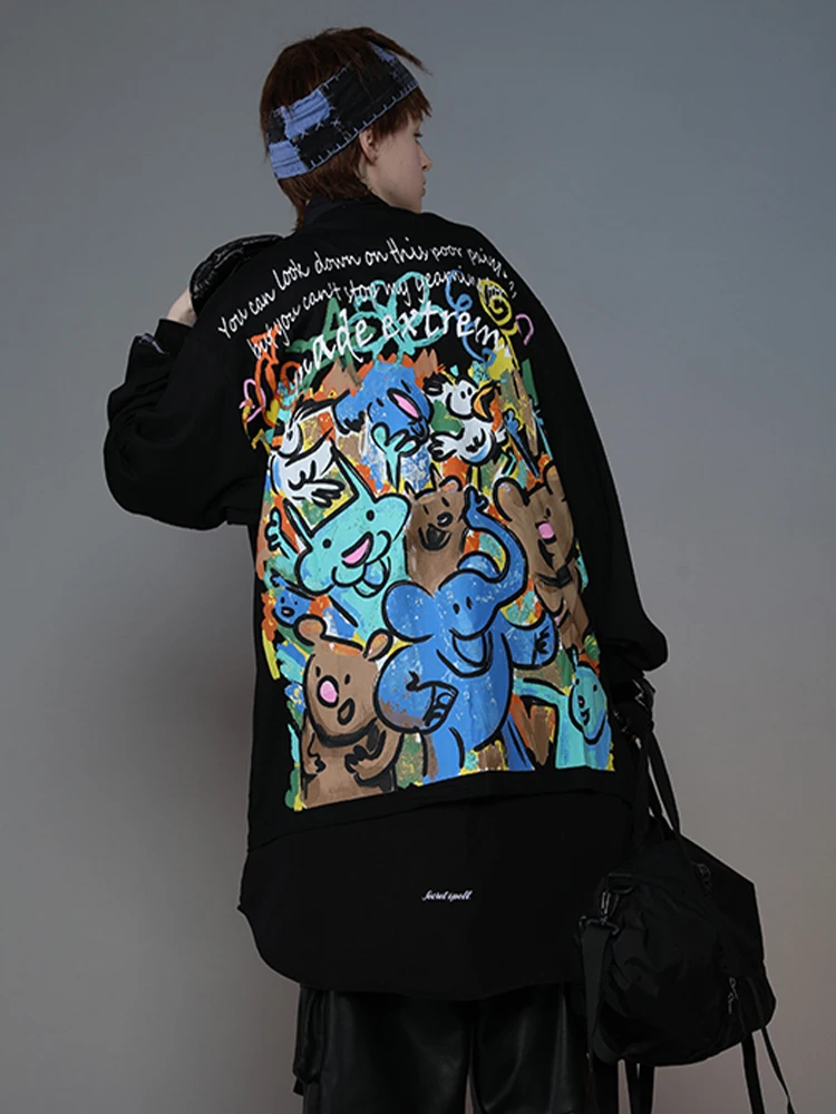 

UNCLEDONJM 2021SS Cartoon print long sleeve t-shirt men's Harajuku oversized t shirt gothic woman tshirts ME-2121