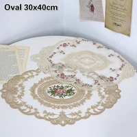 european oval embroidered lace fabric transparent placemat coaster coffee table mat snack food cover cloth kitchen decoration