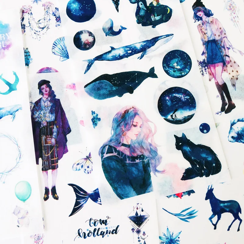 

6 Sheets Purple Style Starry Sky World Paper Diary Stickers Decorative Album Hand Account Decoration