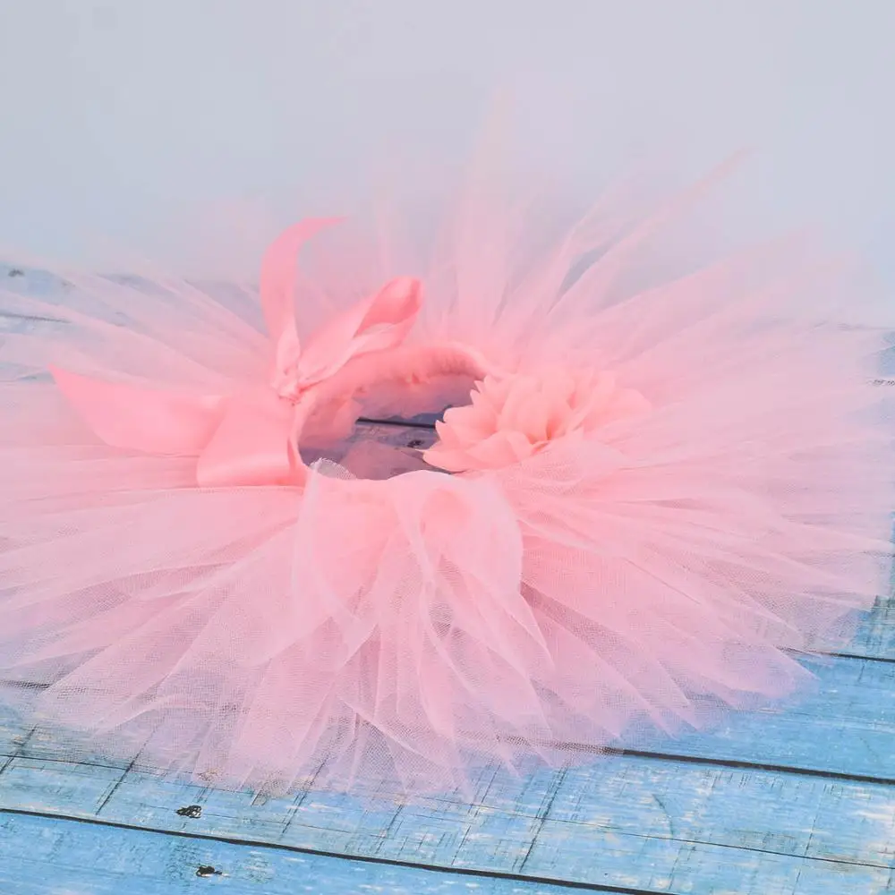 Розовая однотонная пушистая юбка-пачка и повязка на голову для маленьких девочек