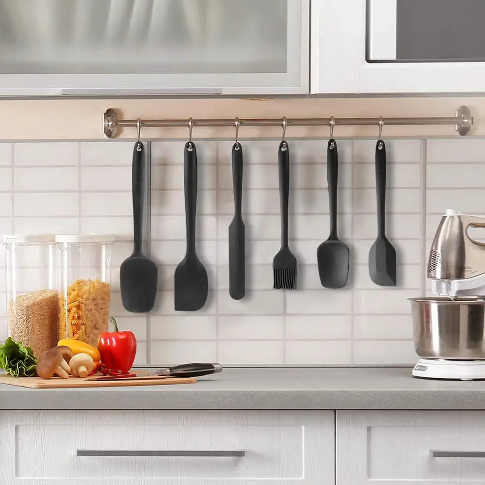 

LMETJMA 6 Stuk Siliconen Spatel Set Non-stick Hittebestendig Spatels Turner voor Koken Bakken Mengen Bakken Tools KC0320