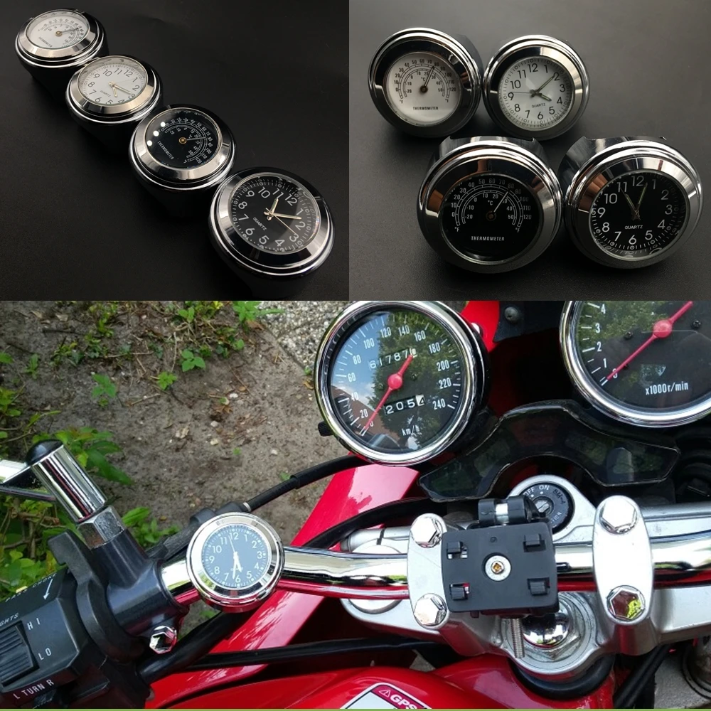 Часы наручные универсальные для мотоцикла 7/8 дюйма с термометром и креплением на