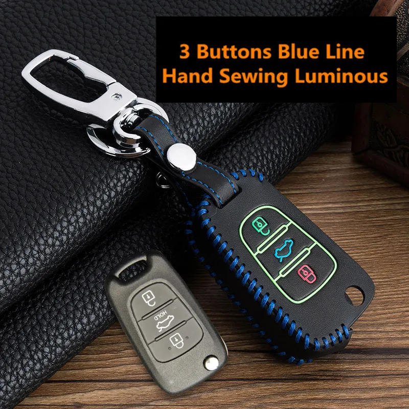 

Luminous Car Leather Key Cover Case For Kia RIO K2 K5 Sportage Sorento fit Hyundai i20 i30 i35 iX20 iX35 Solaris Verna Folding K