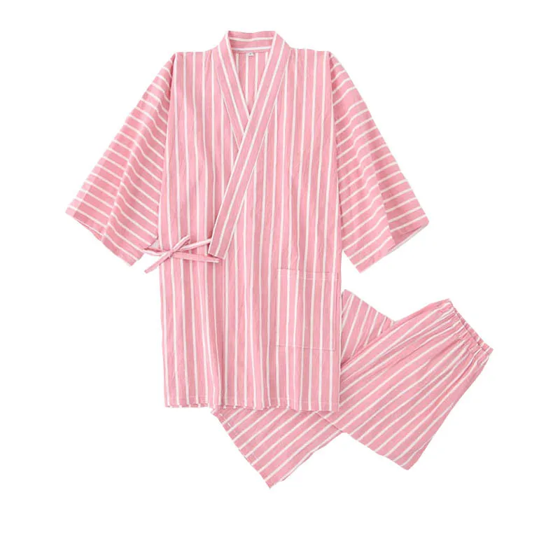 

KISBINI Summer Spring Women Homewear Kimono Pure Cotton Striped Printed Pajamas Set Japanese Style Female Sleepwear Pyjamas