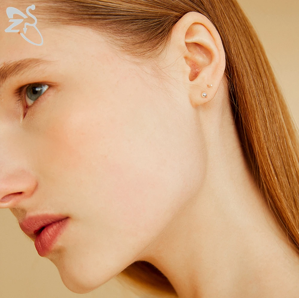 Серьги гвоздики из серебра 925 пробы с шариком 2 шт./лот|Серьги-гвоздики| |