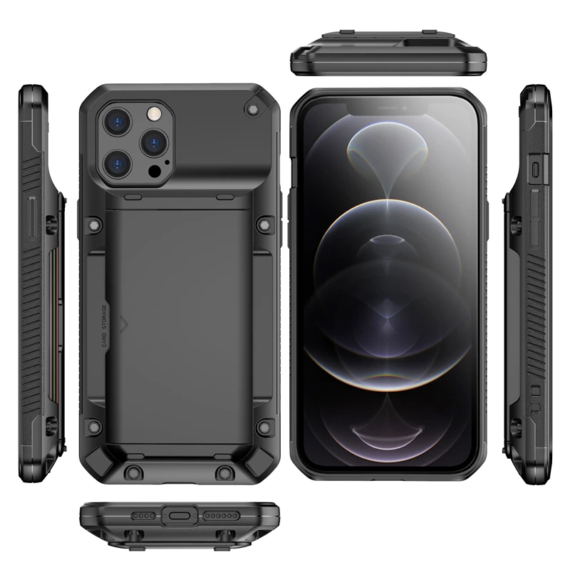

Armor Slide Card Slot Case for iPhone 12 Pro Max Mini 11 Pro XS Max XR SE2 6 6s 7 8 Plus Military Grade Wallet Shockproof Cover