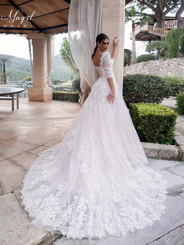 

MNGRL New simple wedding dress backless sleeveless design chiffon lace bride dresses princess dress plus size tailor-made