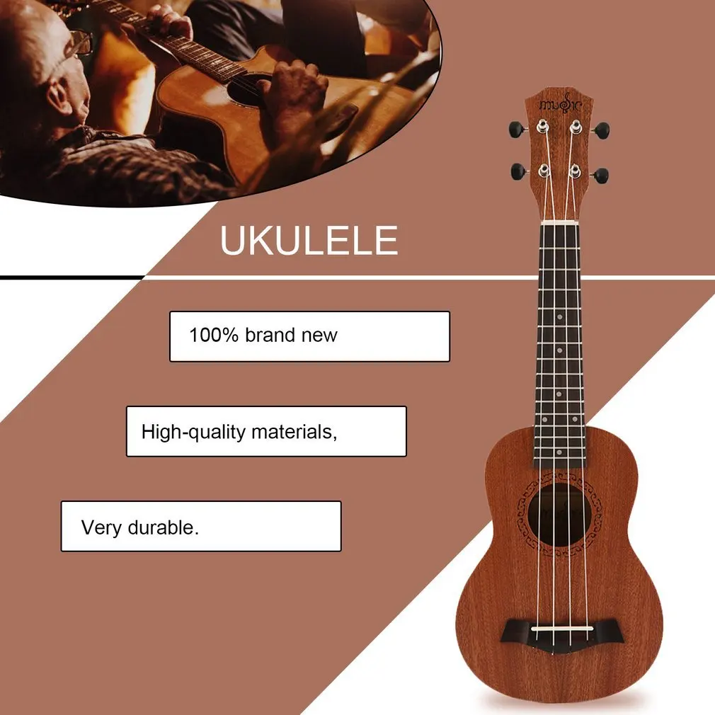 

21 Inch Ukulele Ukelele Soprano Mahogany Wood with Carry Bag Uke Strap Strings Clip-on Tuner Cleaning Cloth Finger