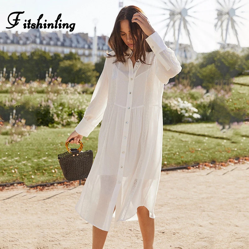 Fitshinling богемное длинное белое платье на пуговицах женская Пляжная накидка с