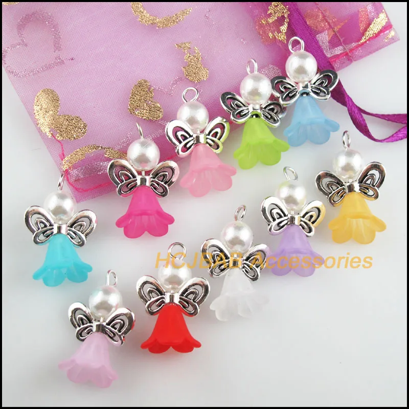 20 шт смешанные Бабочка акриловые Ангел Тибетский Серебряный тон Крылья Подвески