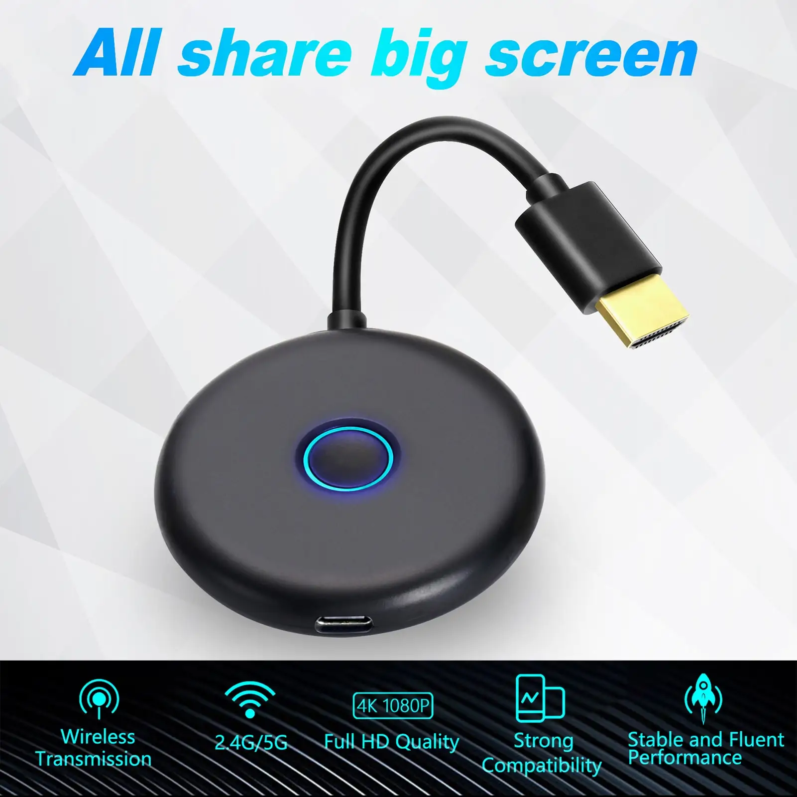 

WiFi HDMI Display Dongle Portable Dual-band Display Receiver 2.4G 5G Wireless Same Screen Device Charging Cable Dropshipping