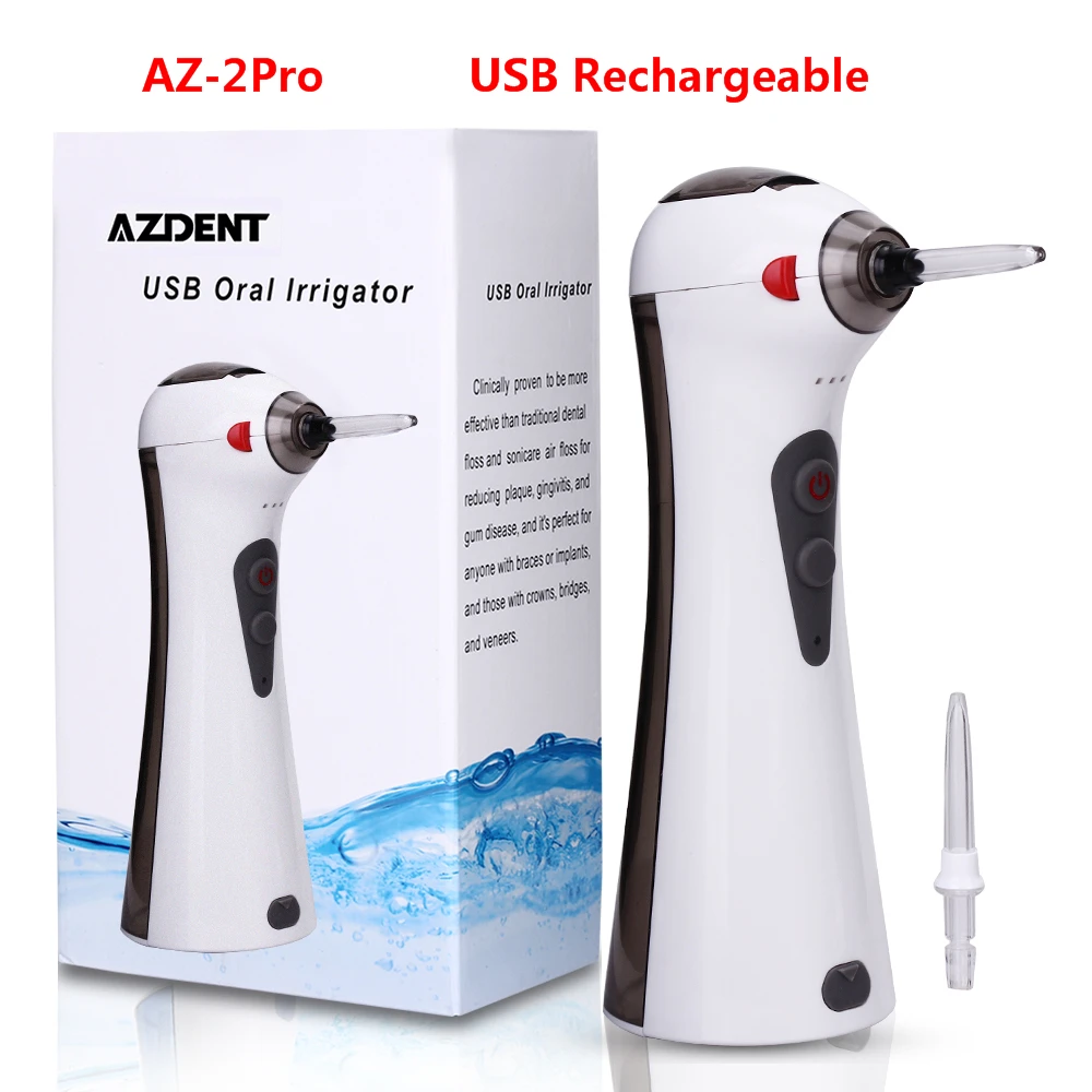 AZ-2Pro Grey USB перезаряжаемый портативный Электрический резервуар для воды ирригатор для полости рта 3 режима струя воды зубная нить с 2 насадками мини-очиститель зубов - Цвет: AZ-2Pro Grey