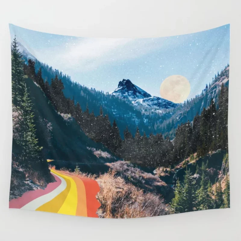 

1960'S Style Mountain Collage Wall Tapestry Wall Hanging Tapestries Bedspread Wall Art Bedding Decorative Breathable Yoga Mat