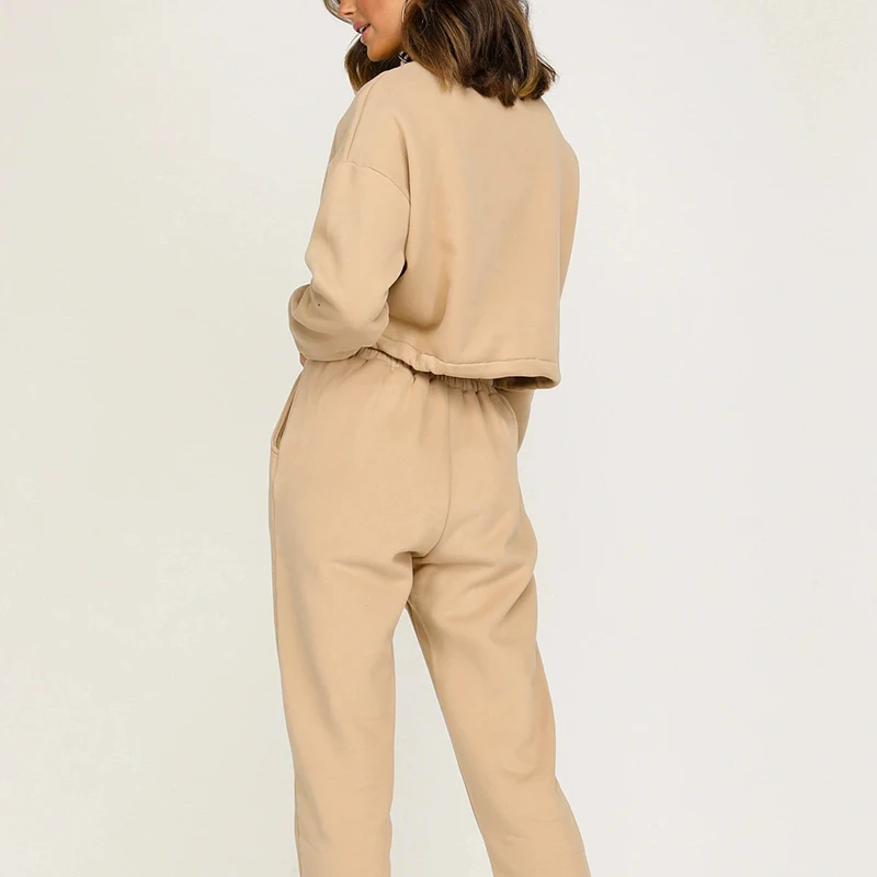

Spring Autumn Fashion Sweatshirts Sporting Suit Long Sleeve Crop Top Elastic Waist Pants Two Peice Set Women Casual Tracksuit