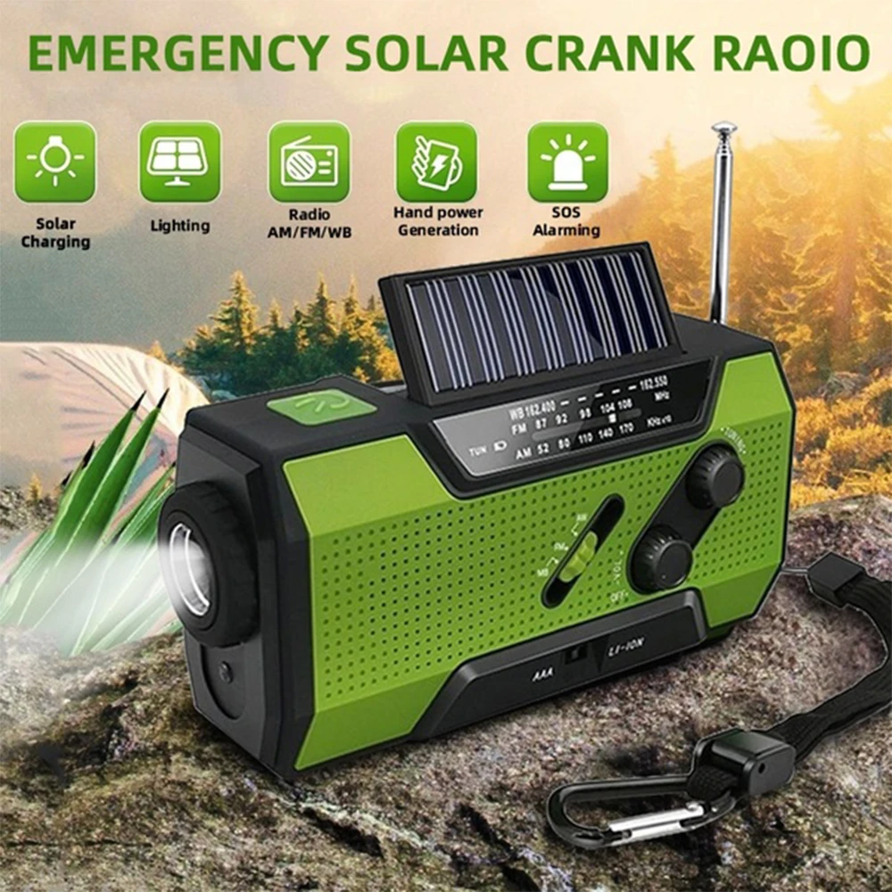 Портативный многофункциональный AM/FM/WB широковещательный динамик на солнечной батарее с заводной рукояткой радиоприемник стерео наружный фонарик power Bank SoS Alarm